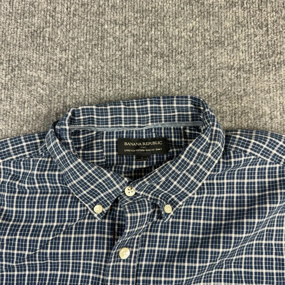 Banana Republic Shirt Mens Large Blue Check Long Sleeve Button Down Slim Fit